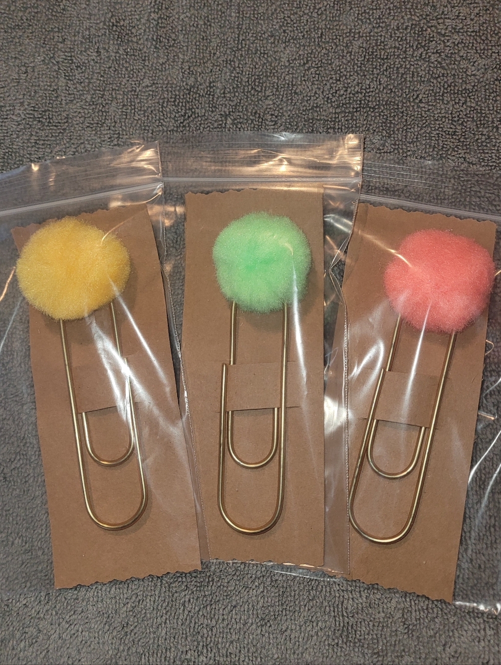 Pom Pom Jumbo Paperclip Bookmark - Pastel Assorted (Yellow, Lime Green, Coral)